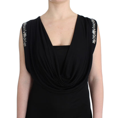 Roccobarocco Robe courte moulante en jersey noir ornée de strass