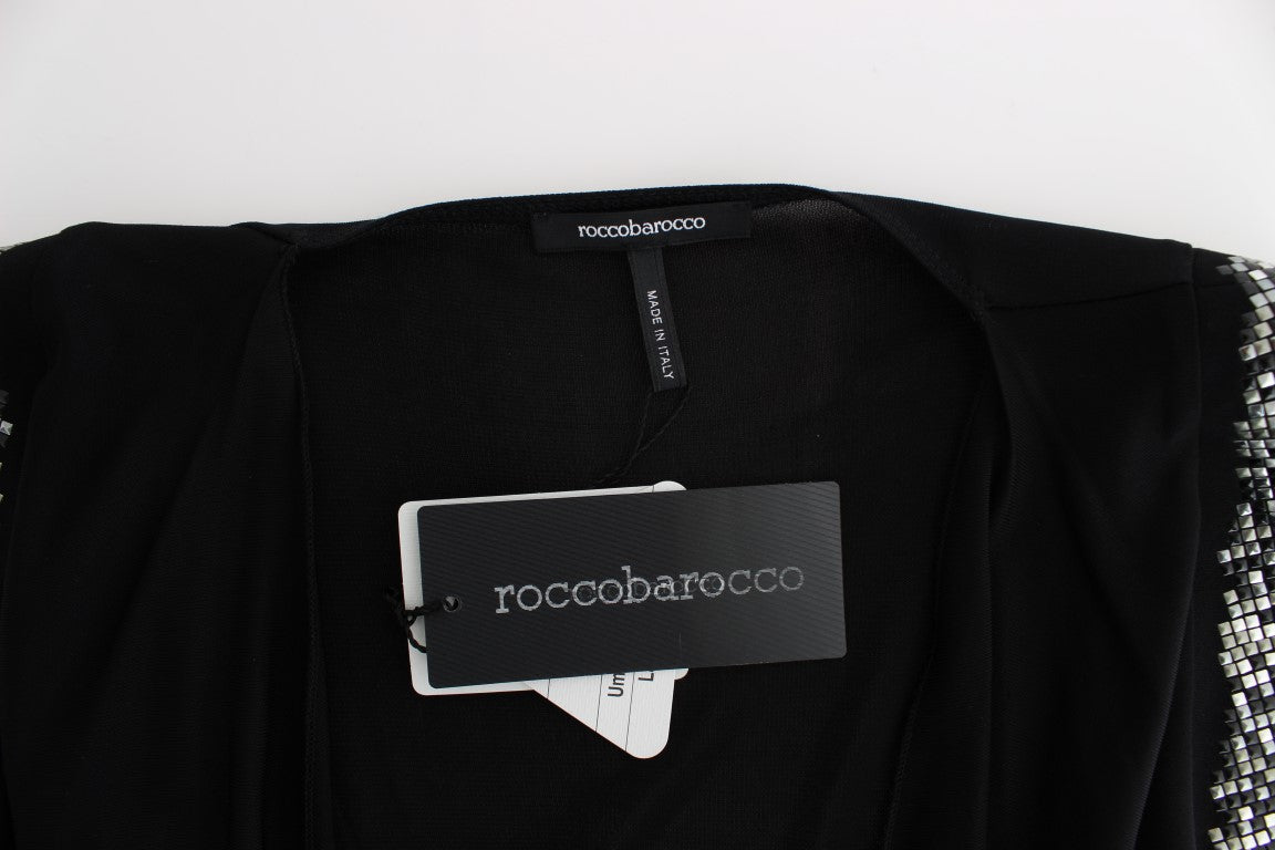 Roccobarocco Robe courte moulante en jersey noir ornée de strass