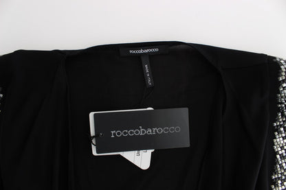 Roccobarocco Robe courte moulante en jersey noir ornée de strass