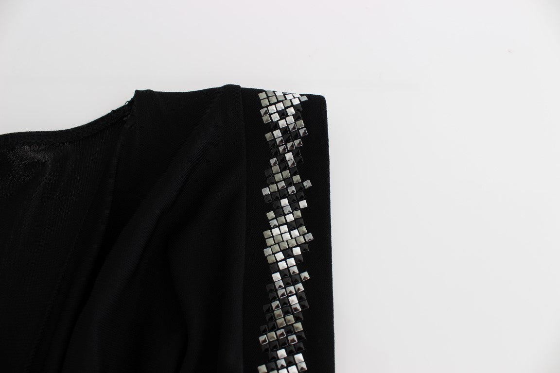 Roccobarocco Robe courte moulante en jersey noir ornée de strass