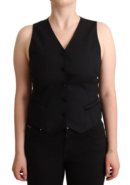 Haut gilet noir sans manches en viscose à boutons de Dolce & Gabbana