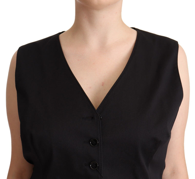 Dolce & Gabbana Black Button Down Sleeveless Vest Waistcoat Top