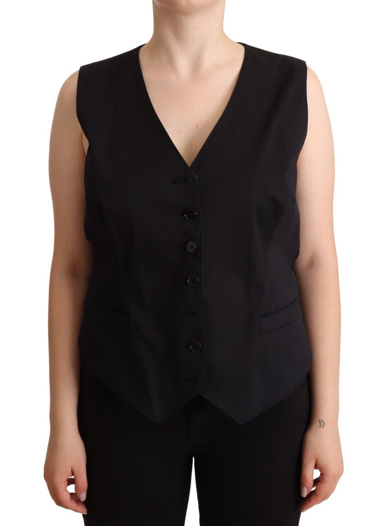 Dolce & Gabbana Black Button Down Sleeveless Vest Waistcoat Top