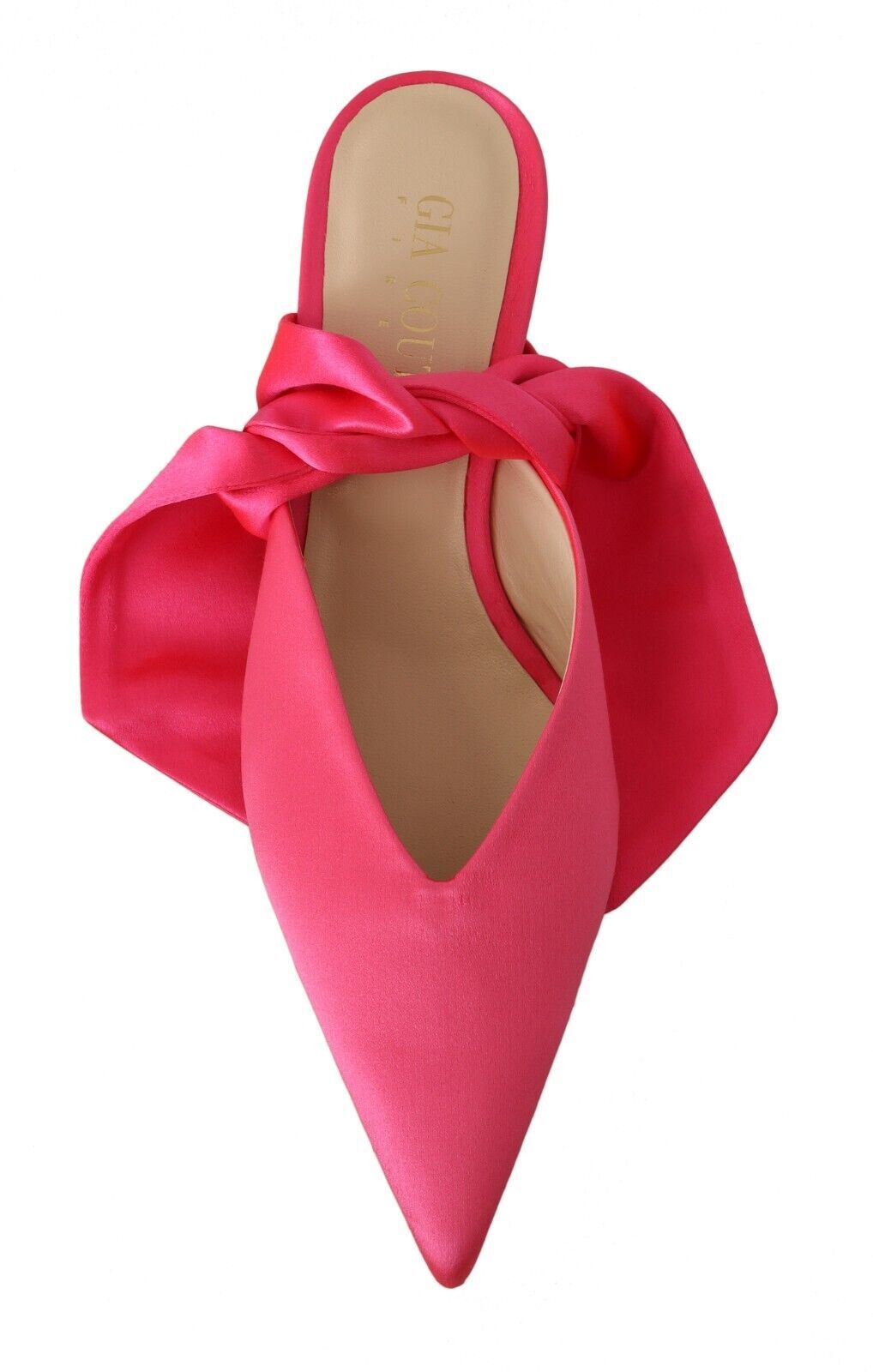 GIA COUTURE Roze leren pumps met kittenhiel en vetersluiting