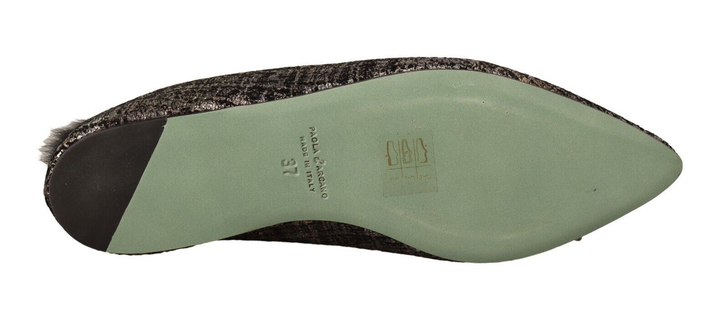 Chaussures plates à enfiler en cuir jacquard doré ornées de strass de Paola D'Arcano