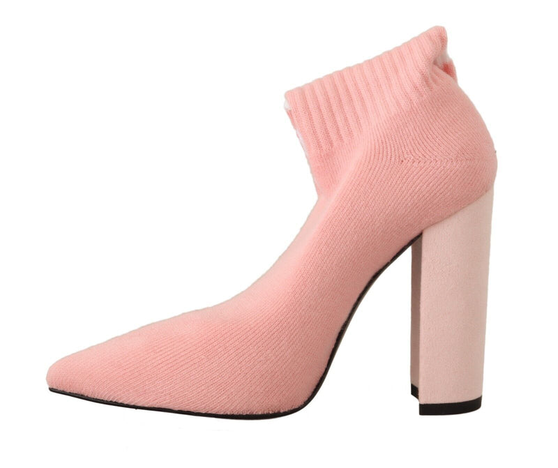 GCDS Pink Suede Logo Socks Block Heel Ankle Boots