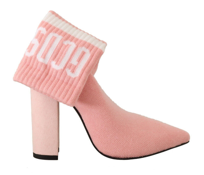 GCDS Pink Suede Logo Socks Block Heel Ankle Boots