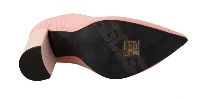 GCDS Pink Suede Logo Socks Block Heel Ankle Boots