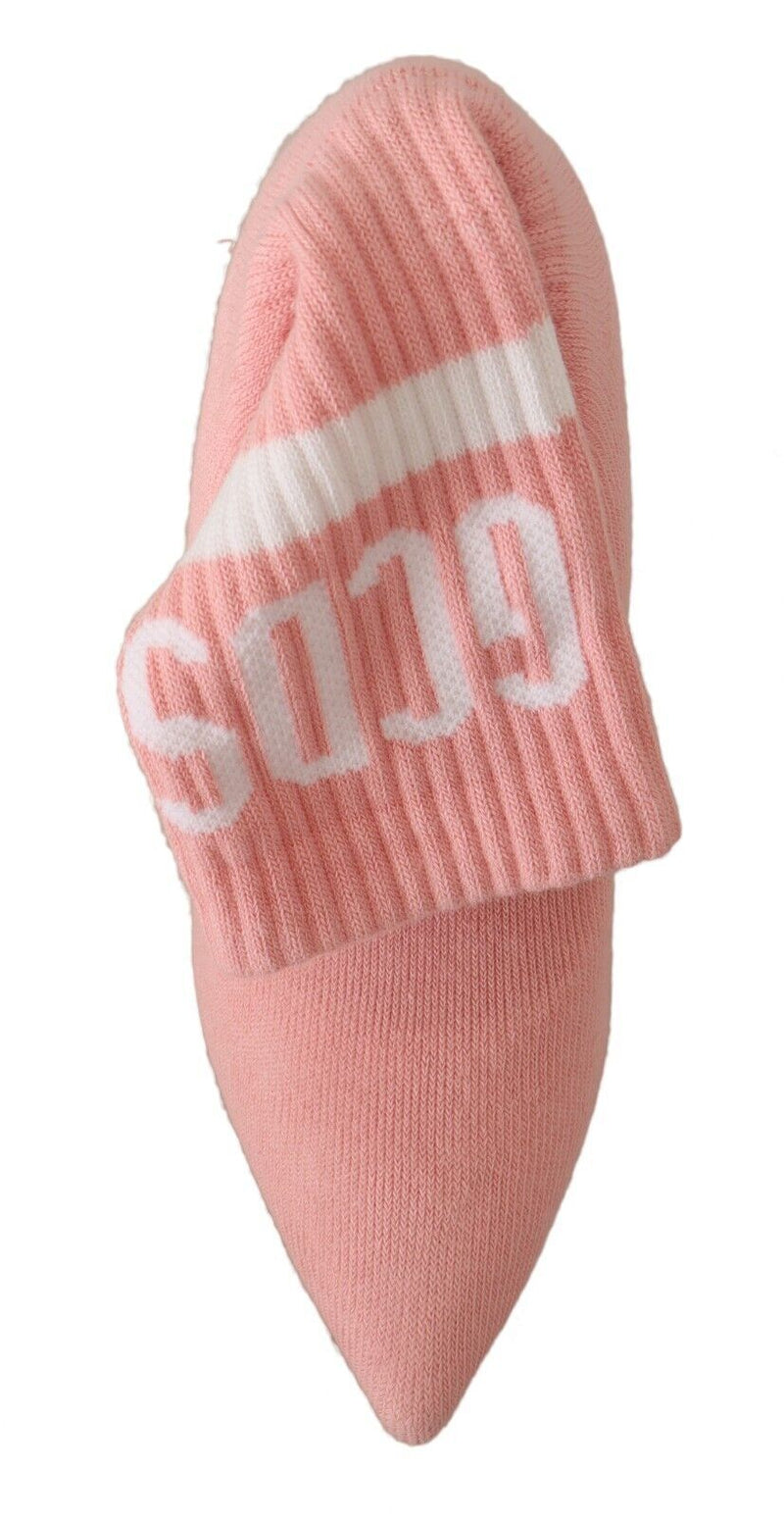 GCDS Pink Suede Logo Socks Block Heel Ankle Boots