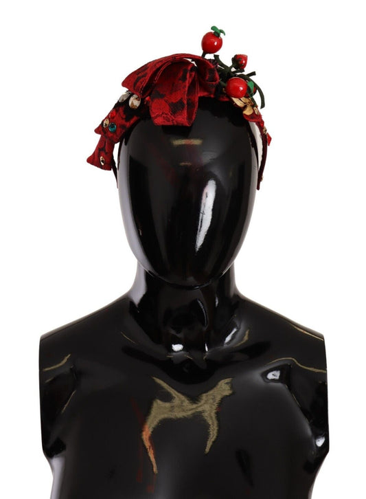 Serre-tête diadème à nœud en cristal et tiare rouge Dolce & Gabbana
