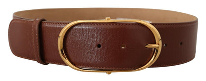 Ceinture Dolce & Gabbana en cuir marron avec boucle ovale en métal doré