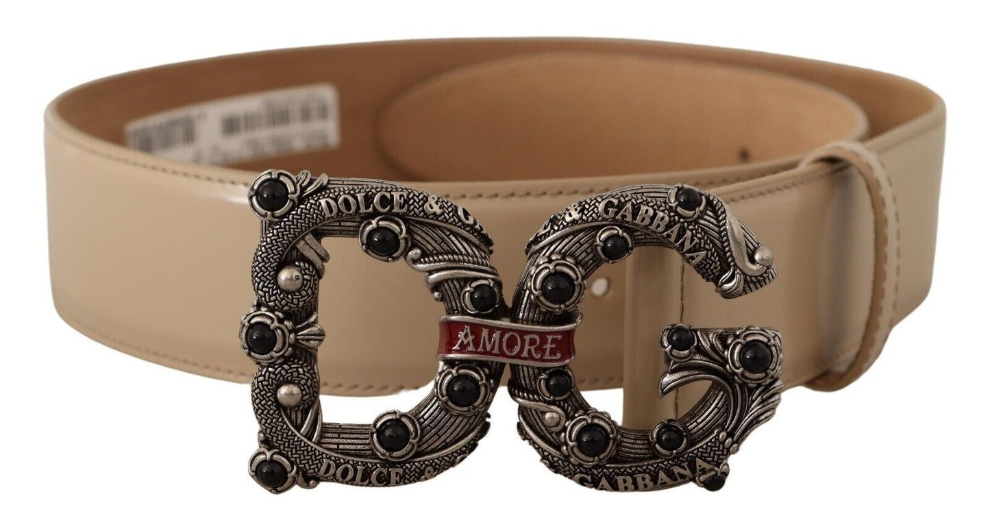 Ceinture Dolce & Gabbana Amore en cuir beige avec boucle à logo argenté