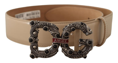 Ceinture Dolce & Gabbana Amore en cuir beige avec boucle à logo argenté
