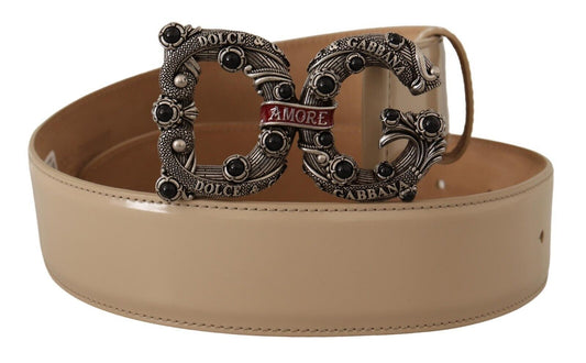 Ceinture Dolce & Gabbana Amore en cuir beige avec boucle à logo argenté