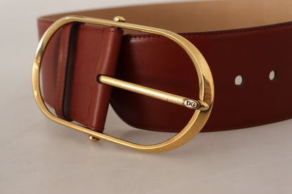 Ceinture Dolce & Gabbana en cuir marron avec boucle ovale en métal doré