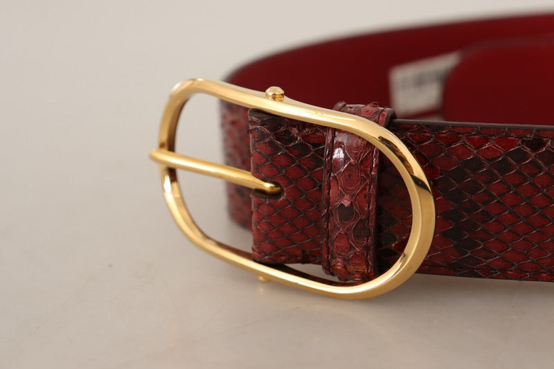 Dolce & Gabbana Ceinture en Cuir Exotique Rouge avec Boucle Ovale Dorée