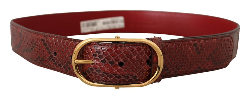 Dolce & Gabbana Ceinture en Cuir Exotique Rouge avec Boucle Ovale Dorée