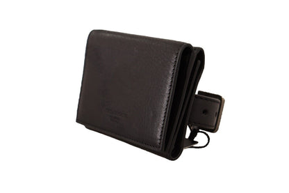 Portefeuille multi-poches Dolce &amp; Gabbana en cuir noir à trois volets avec ceinture