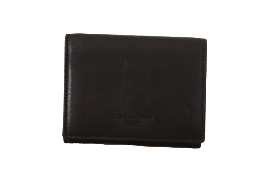 Portefeuille multi-poches Dolce &amp; Gabbana en cuir noir à trois volets avec ceinture