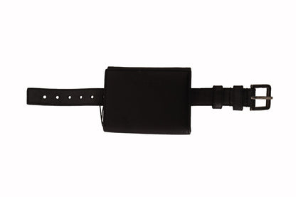 Portefeuille multi-usages Dolce &amp; Gabbana en cuir noir à trois volets avec sangle de ceinture