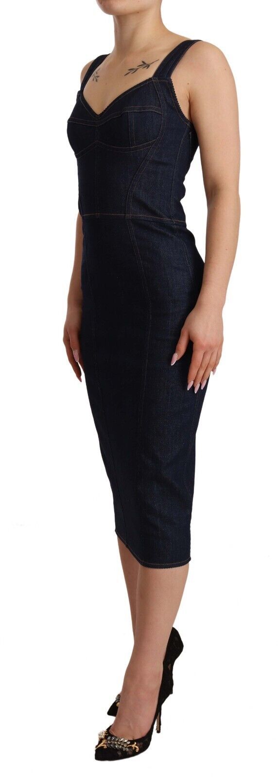 Robe Midi Sheath en Denim Coton Bleu Foncé Dolce & Gabbana