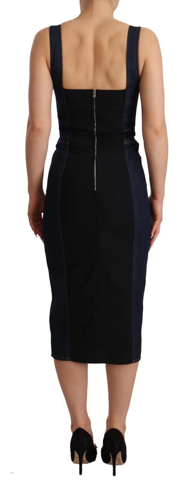 Robe Midi Sheath en Denim Coton Bleu Foncé Dolce & Gabbana
