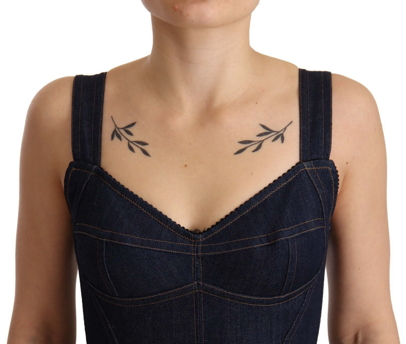 Robe Midi Sheath en Denim Coton Bleu Foncé Dolce & Gabbana
