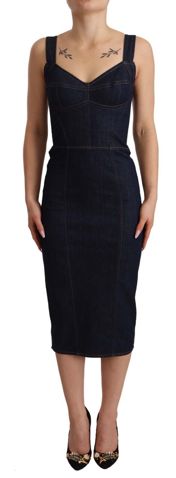 Robe Midi Sheath en Denim Coton Bleu Foncé Dolce & Gabbana