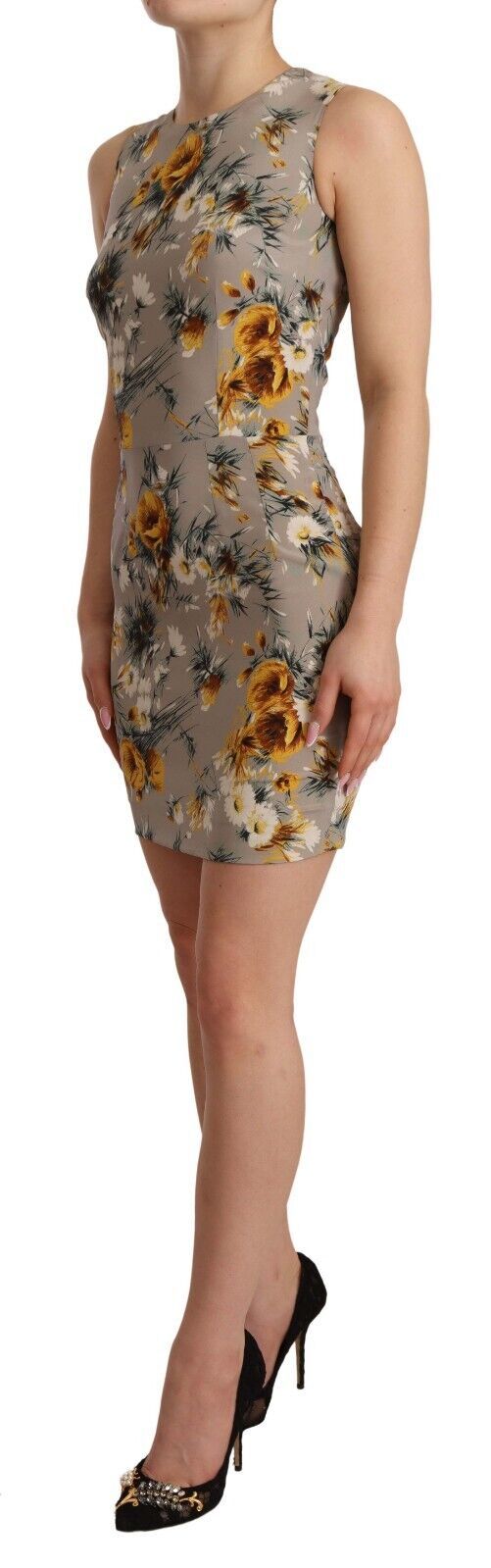 Dolce & Gabbana Robe Mini Sheath Floral en Soie Grise