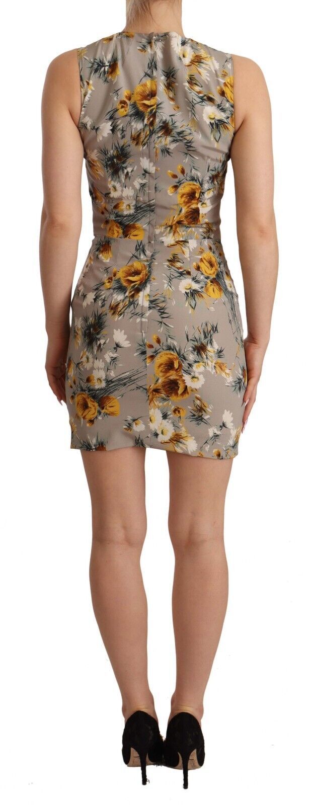 Dolce & Gabbana Robe Mini Sheath Floral en Soie Grise