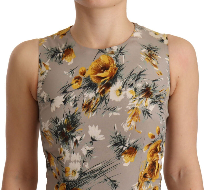 Dolce & Gabbana Robe Mini Sheath Floral en Soie Grise