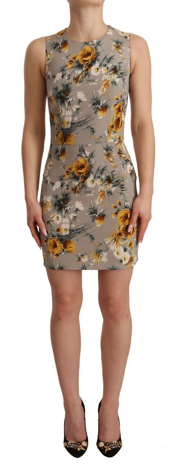 Dolce & Gabbana Robe Mini Sheath Floral en Soie Grise