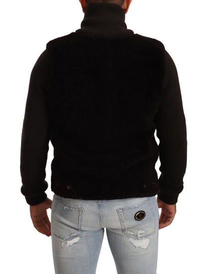 Dolce & Gabbana - Veste-manteau col montant en cuir noir pour homme