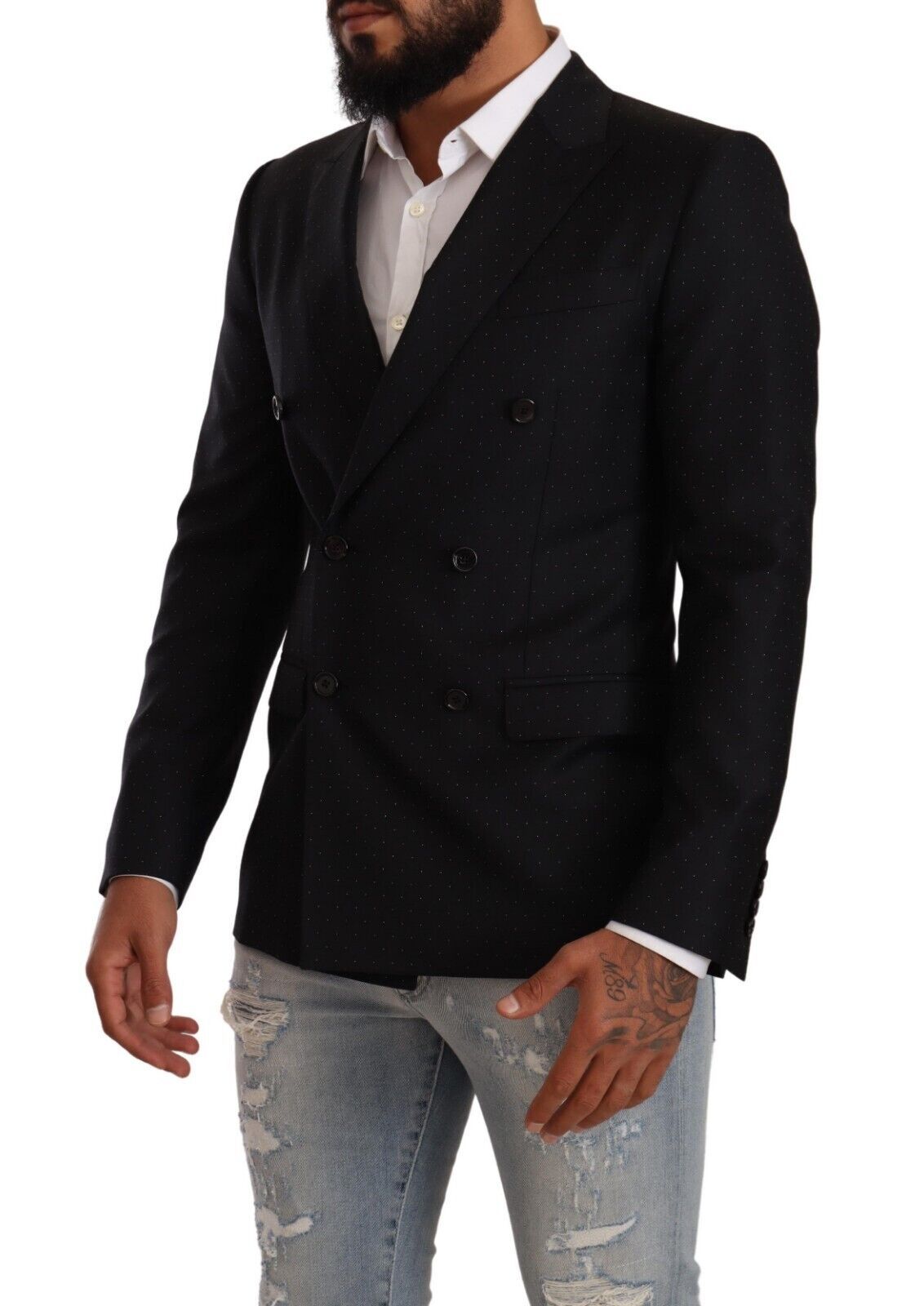 Veste MARTINI noire à pois et à double boutonnage de Dolce &amp; Gabbana