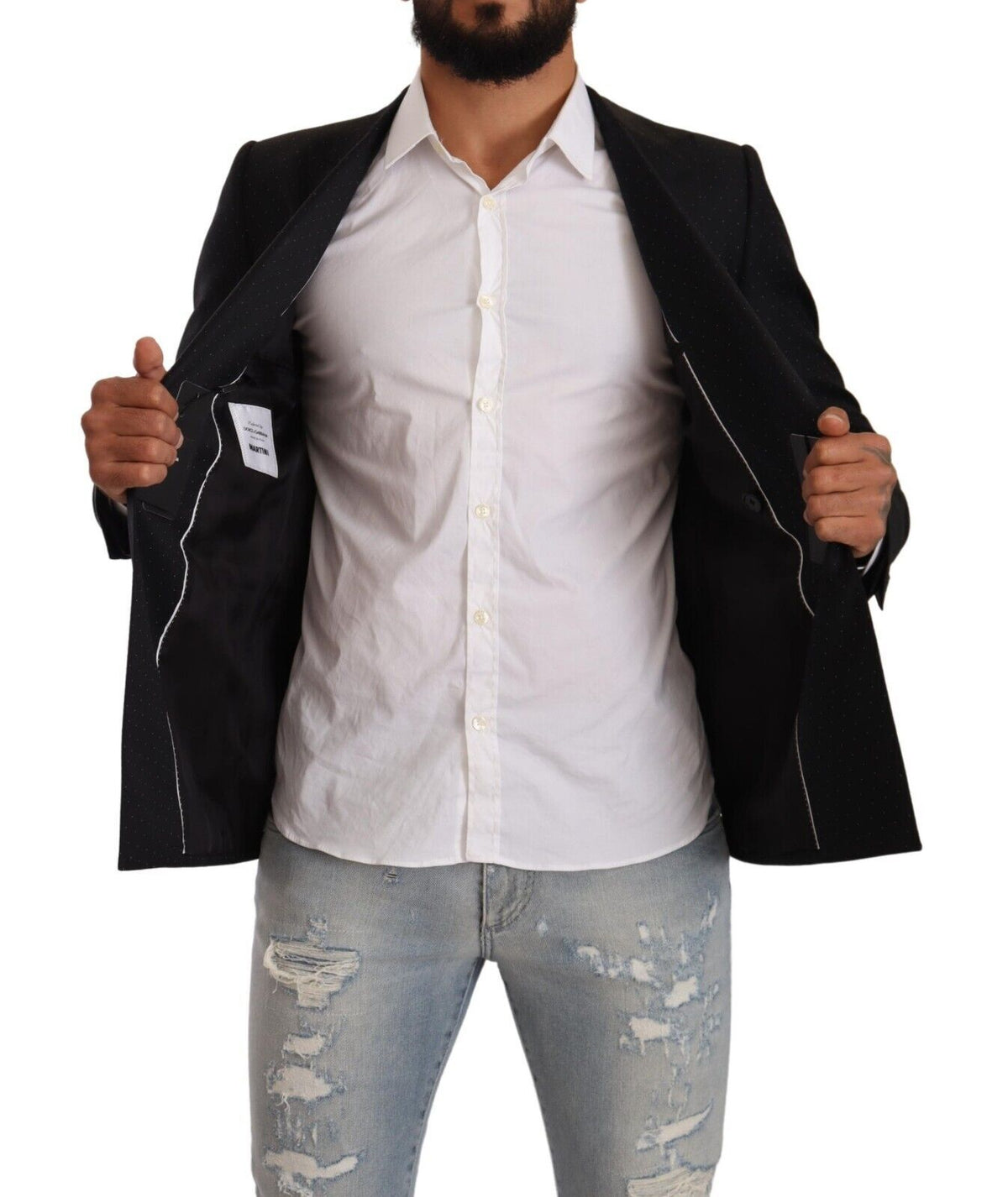 Veste MARTINI noire à pois et à double boutonnage de Dolce &amp; Gabbana