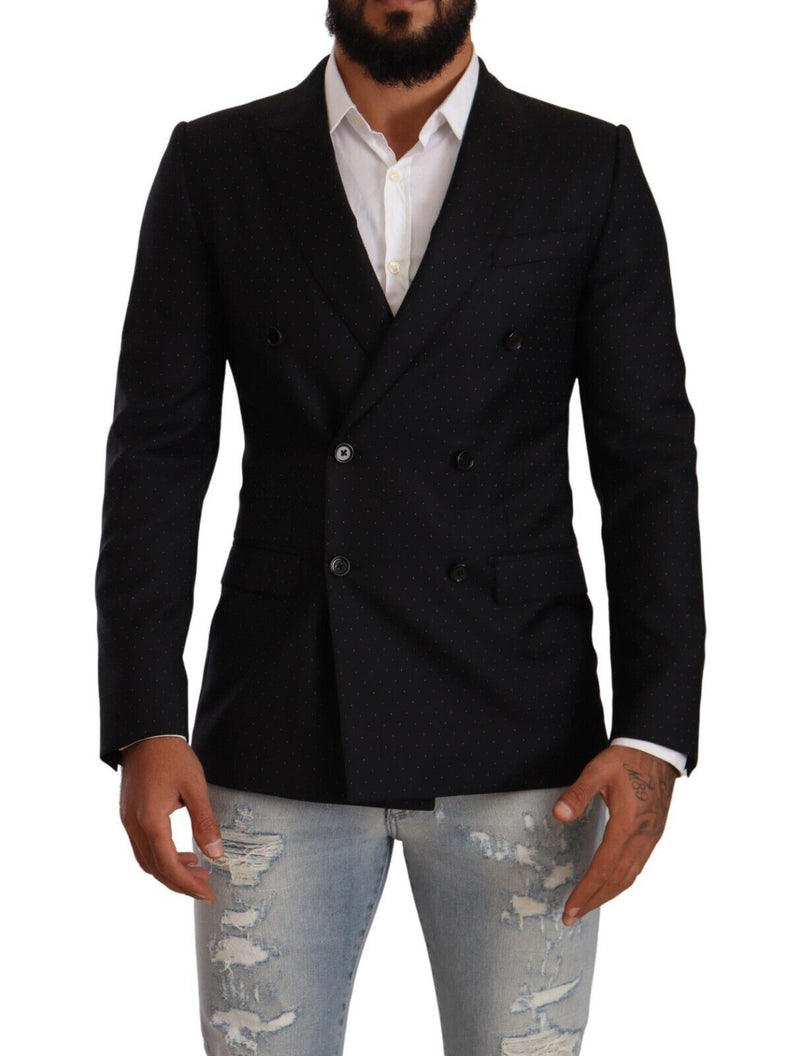 Dolce &amp; Gabbana zwart geprinte, dubbelgeknopte MARTINI jas