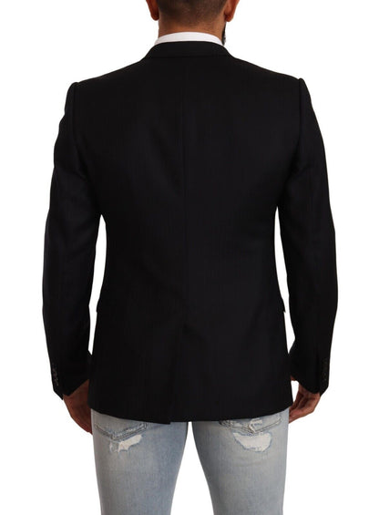 Dolce & Gabbana Costume-cravate noir en laine à simple boutonnage, veste dorée.