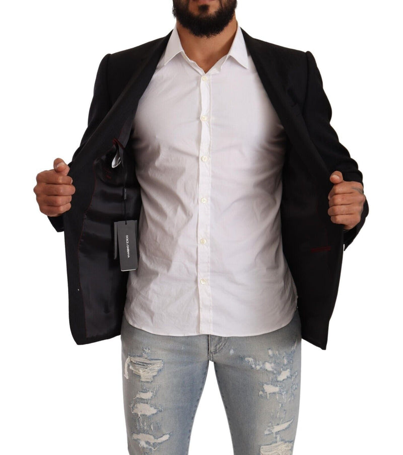 Dolce &amp; Gabbana Costume-cravate noir en laine à simple boutonnage, veste dorée.