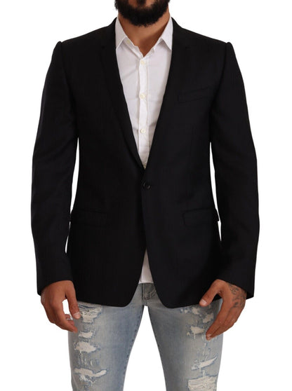 Dolce & Gabbana Costume-cravate noir en laine à simple boutonnage, veste dorée.