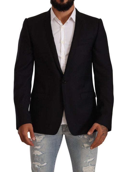 Dolce & Gabbana Costume-cravate noir en laine à simple boutonnage, veste dorée.