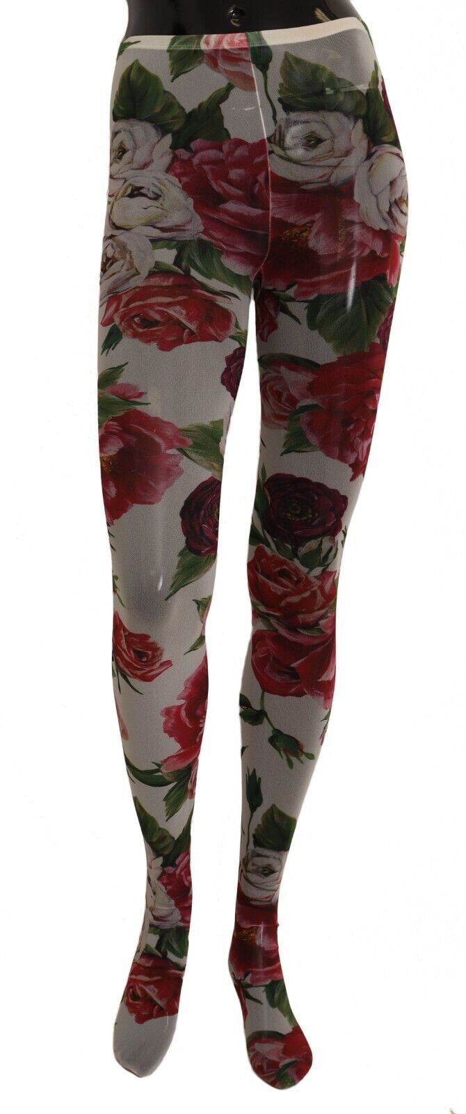 Dolce & Gabbana White Floral Print Tights - Authentic Nylon Stockings