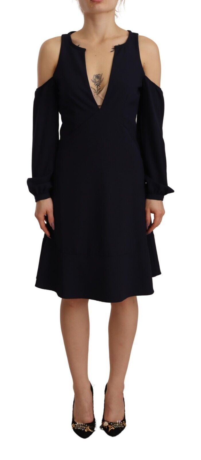 Robe A-ligne à Manches Longues et Épaules Nues Twinset Noir
