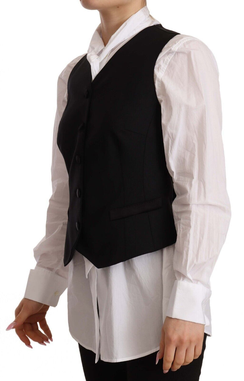 Dolce & Gabbana Black Button Down Sleeveless Vest Top