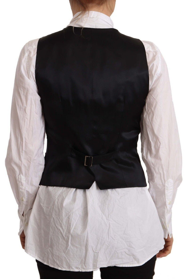 Dolce & Gabbana Black Button Down Sleeveless Vest Top