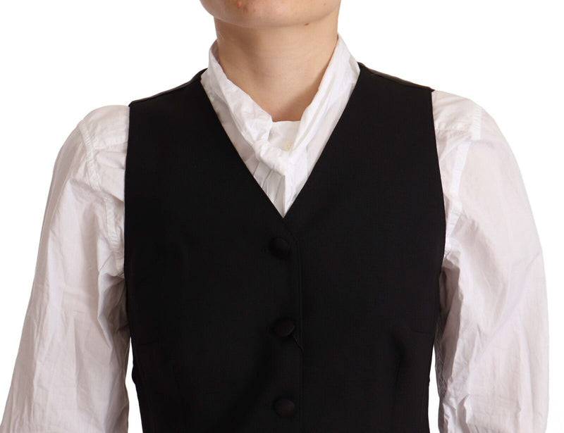 Dolce & Gabbana Black Button Down Sleeveless Vest Top