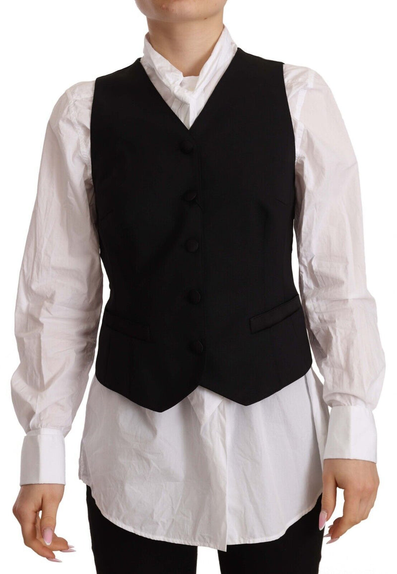 Dolce & Gabbana Black Button Down Sleeveless Vest Top