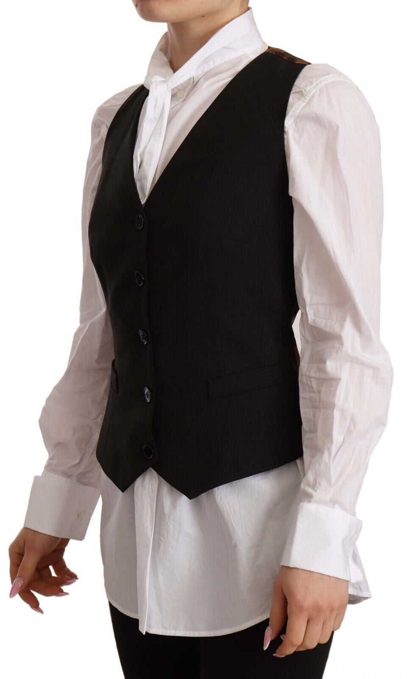 Dolce & Gabbana Black Button Down Sleeveless Vest Top