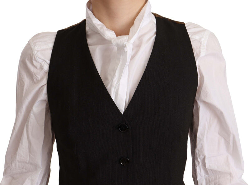 Dolce & Gabbana Black Button Down Sleeveless Vest Top