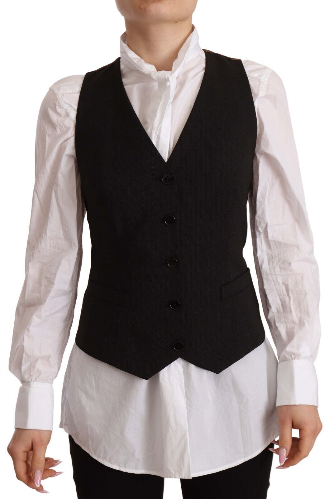 Dolce & Gabbana Black Button Down Sleeveless Vest Top