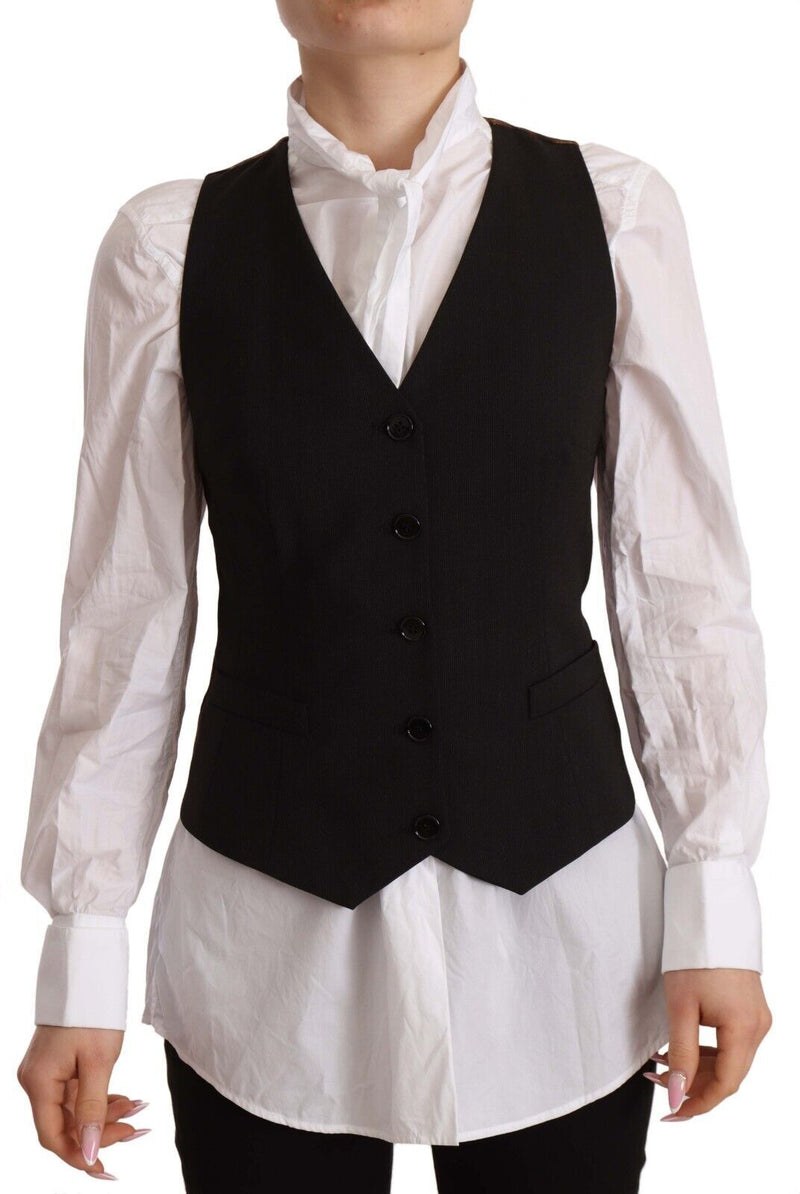 Dolce & Gabbana Black Button Down Sleeveless Vest Top